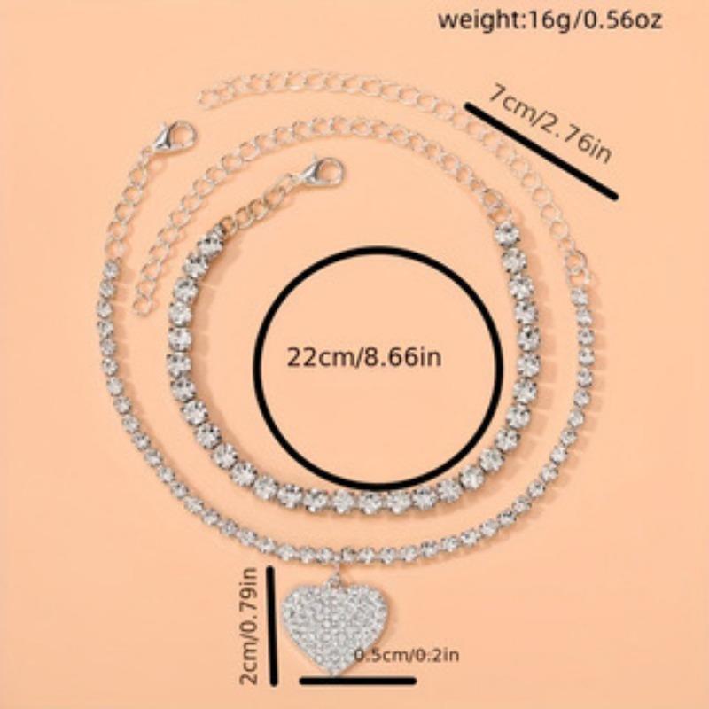 Personalisierte Pfirsichherz Strandfußdekoration Zweiteiliges Set Sexy Voll-Diamant Vielseitig Glänzend Liebe Strass Fußkettchen