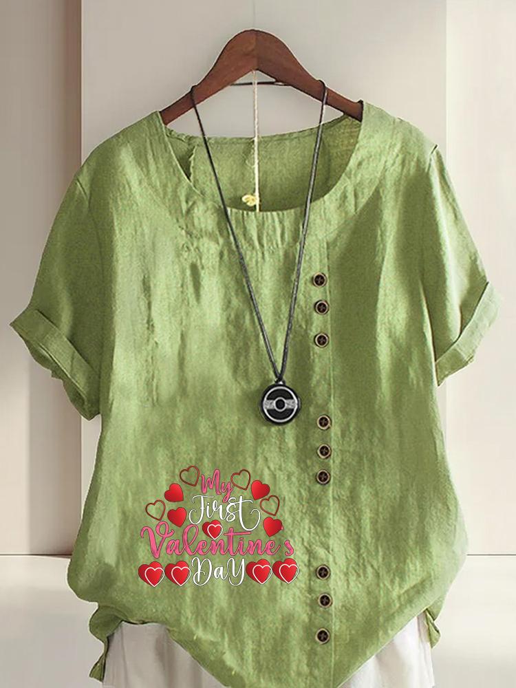 

Women s Fashion Rose Red Love Letter Print Shot Sleeve T-shirt Loose Cotton Shirt Casual Loose Summer Blouse Tops Plus Size 5XL зелений