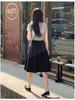 Black Pleated Midi Skirt: Women's A-line Casual Swing for Spring & Autumn - Petite Sizes Available