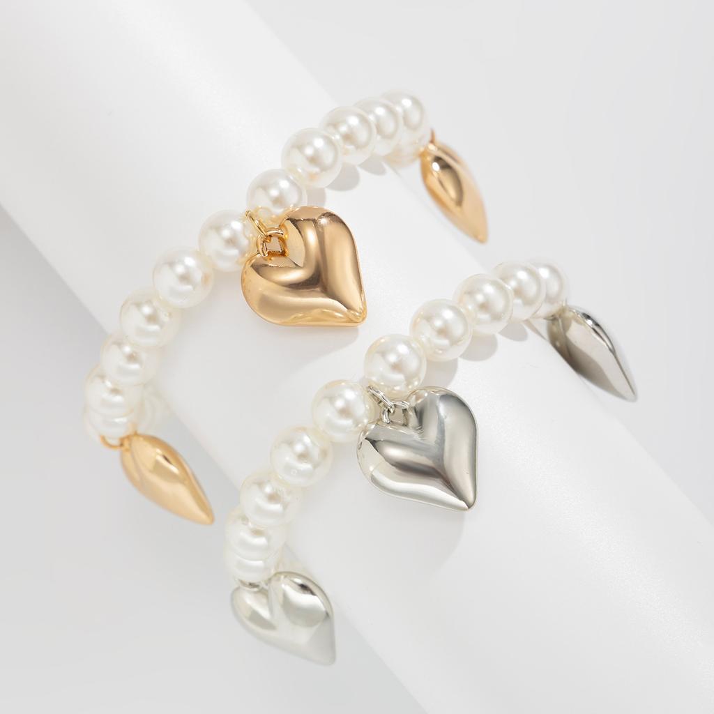 Design Sense Imitation Pearl Beaded Jeans Anklet, Wind Metal Love Pendant Fringed Anklet