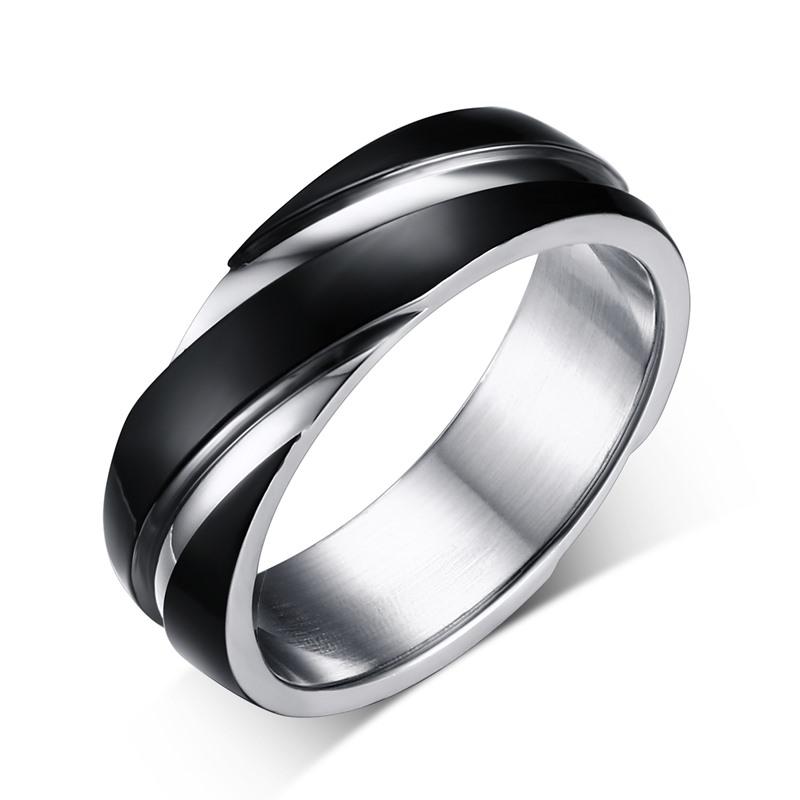 

Vnox Wedding Ring for Women Men Stainless Steel Black Rose Gold Color Free velvet bag Gift 5