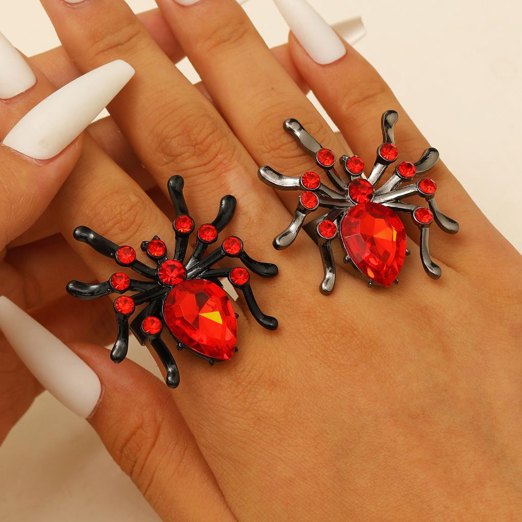 Gothic Red Crystal Spider Ring Neutral Exquisite Luxury Halloween Accessories Dark Style Zircon Inlaid Finger Ring Party Zircon