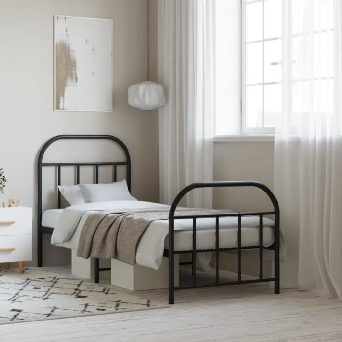 VidaXL Cadre de lit métal avec tête de lit-pied de lit noir 75x190 cm 353643