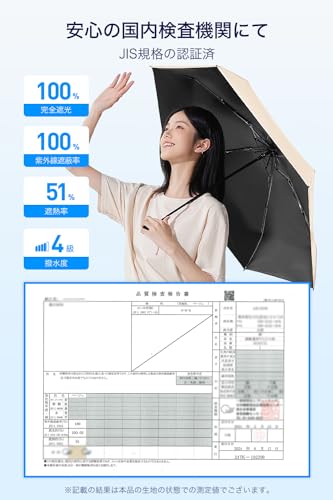 New for 2026, Lightweight (118g), and JIS Certified: Folding Parasol with UV Protection, 100% Light Blocking, and Heat Protection. Lightweight, Compac
