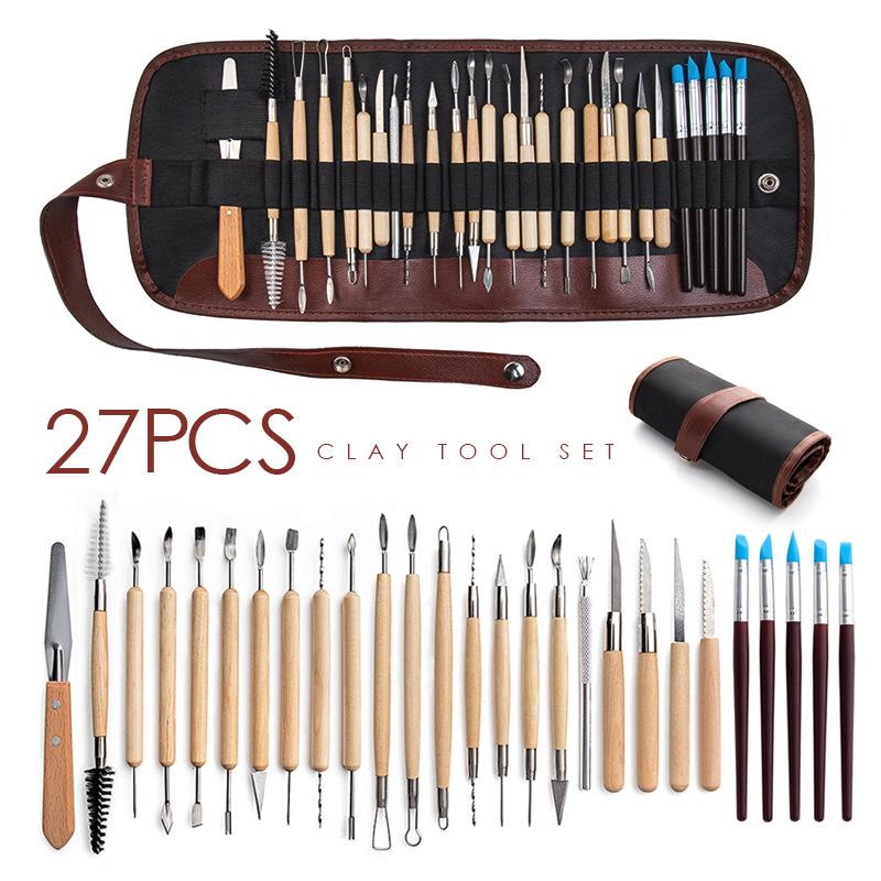 40-piece Pottery & Sculpture Tool Set: Carving Knives, Round Sticks, Needle Tools, Trimming & Silicone Pens