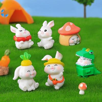 6 Stück wunderbare Hasen-Statue, kompakt, dekorativ, robust, niedliche Mini-Miniatur-Ornament, Heimdekoration