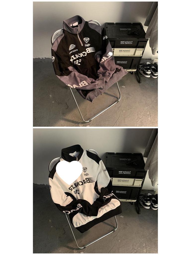 Unisex Retro Racing Half-Zip Sweatshirt: Trendy Streetwear Motorcycle Jacket for Spring & Autumn