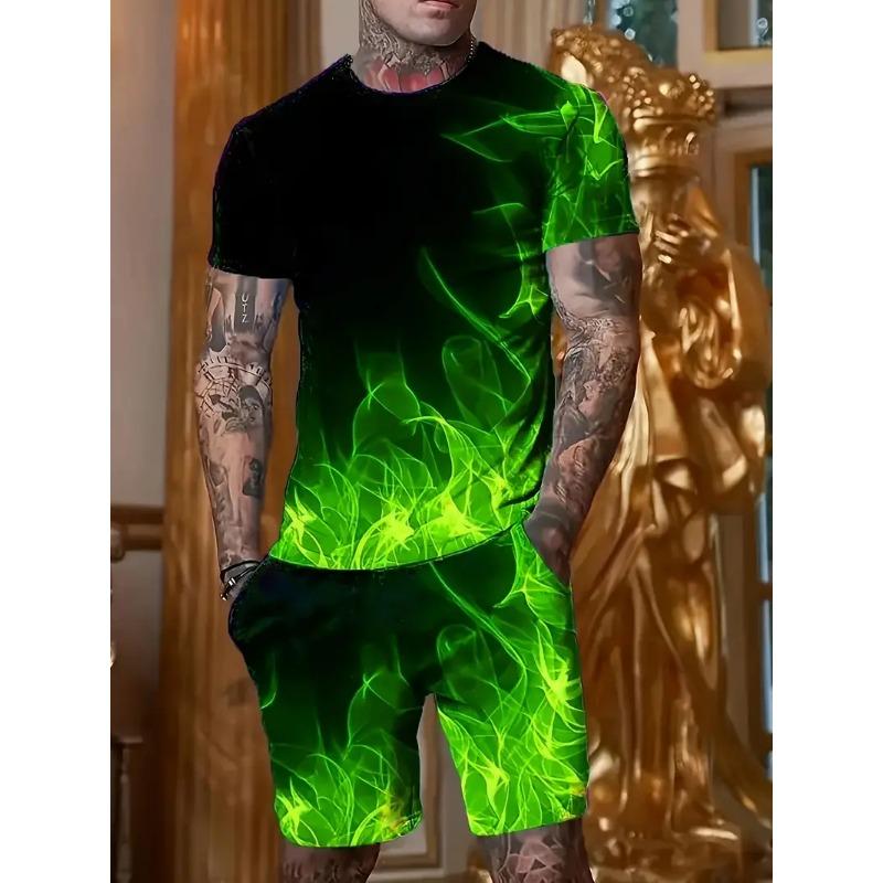 New T-shirt Set 3d Printed Digital Ball Suit Pattern Men's Summer Fashion Casual Street Style Crew-neck T-shirt And Shorts