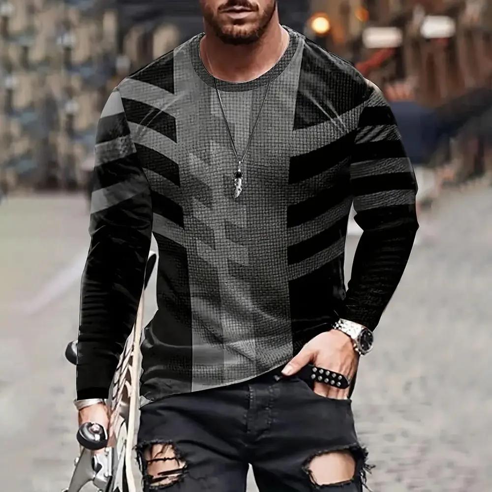 Rundhals 3D-Verlauf bedruckte lässige Kurzarm-Herren-T-Shirts - Weicher, mittelelastischer Polyesterstoff Frühling und Herbst Relaxed Fit Kleidung