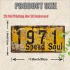 Vintage Metal License Plate Wall Art - "1971 Speed Soul" Rustic Yellow Sign with Black Numbers, Es, Perfect for Garage, Bar, Ca