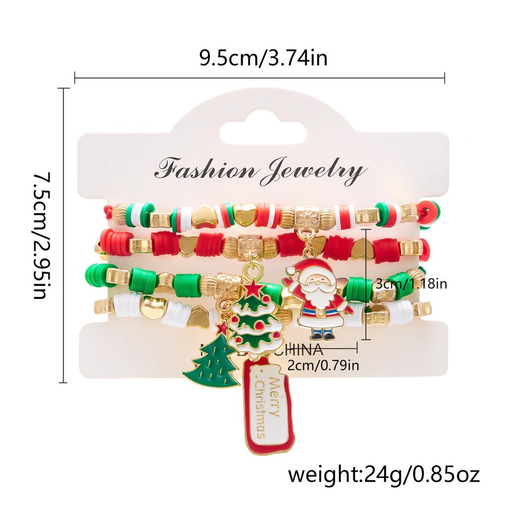 4Pc/Set Merry Christmas Tree Santa Claus Bracelet For Women Xmas Deer Crystal Polymer Clay Beads Woven Bracelet New Year Jewelry