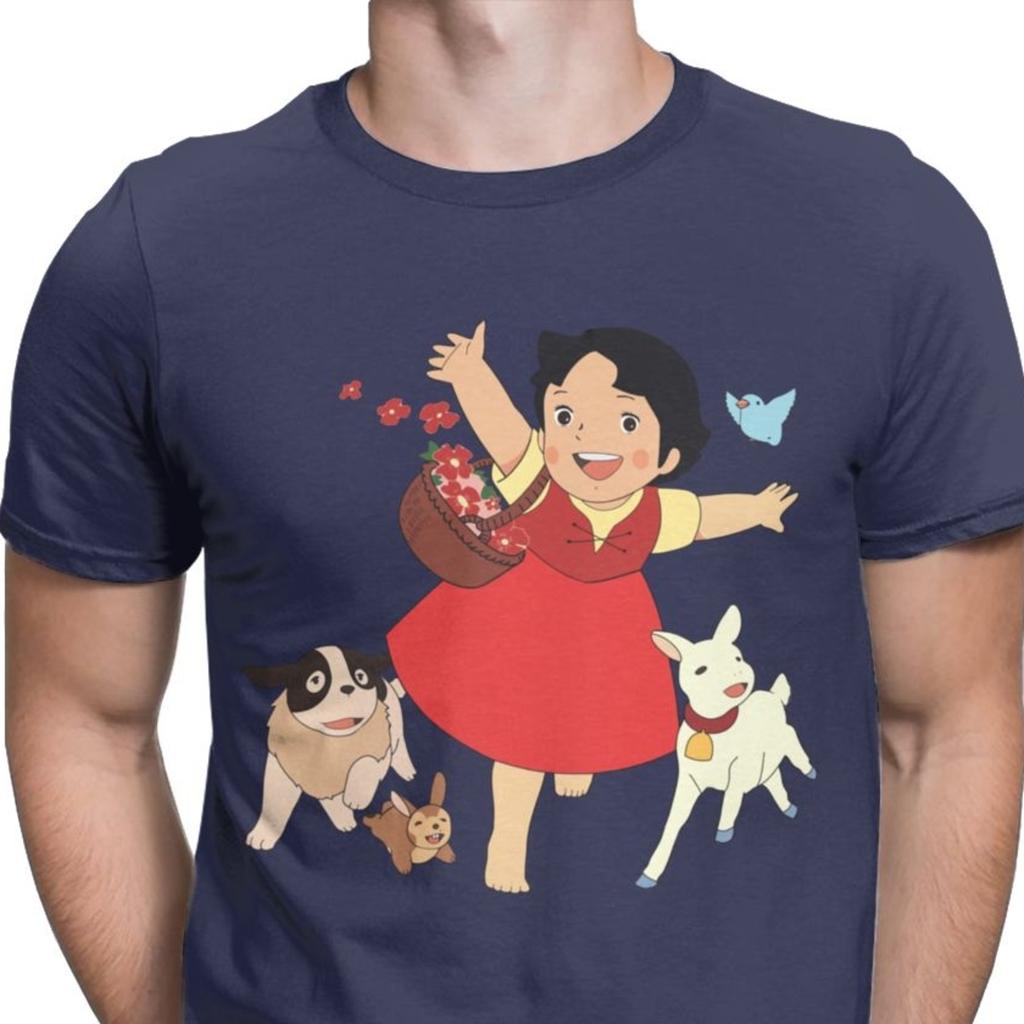 Heidi Das Mädchen Aus Den Alpen T-Shirt Herren Casual Tops T-Shirt Ziege Anime T-Shirt Camisas Geburtstags-T-Shirt für Männer