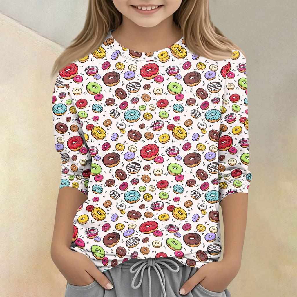 Children's Printed Round Neck Seven Quarter Sleeve Casual T-shirt