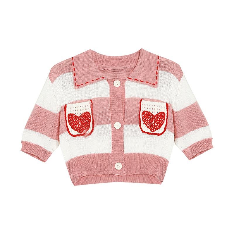 

Женские вязаные свитера с отложным воротником, кардиганы в полоску, милые женские вязаные тонкие летние тонкие винтажные кардиганы, верхняя одежда для женщин B-005 L розовый