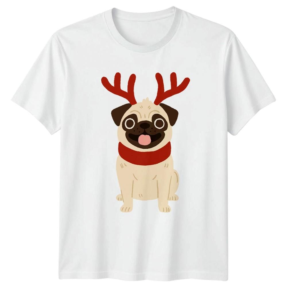 Pug Antlers Christmas Holiday Animals Unisexs TShirt Unisexs Tee Graphic Unisex S