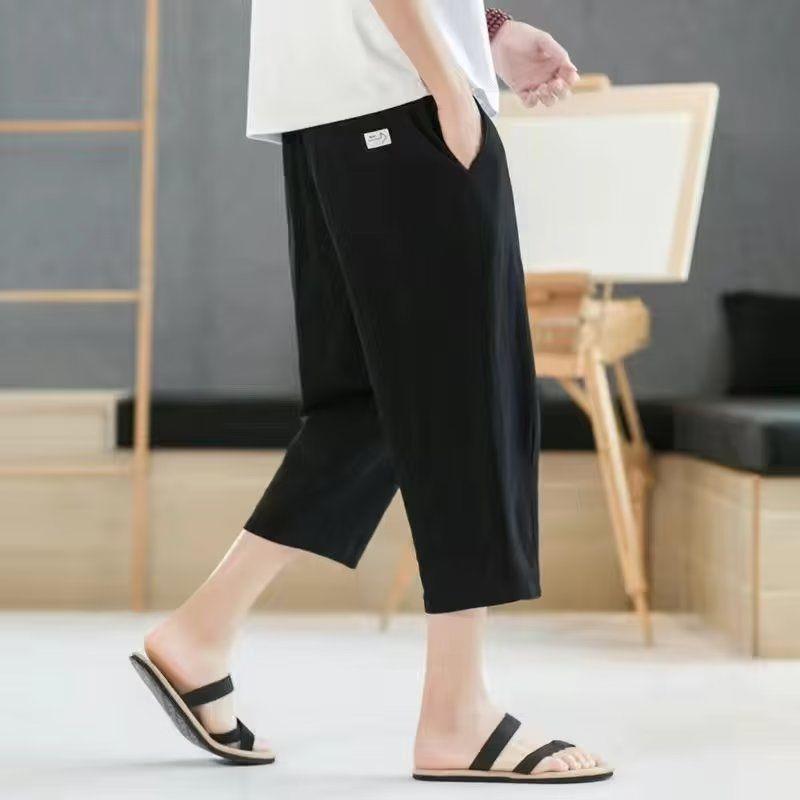Men's Summer Cotton & Linen 7-Point Cropped Pants - Lightweight, Casual, and Loose Fit