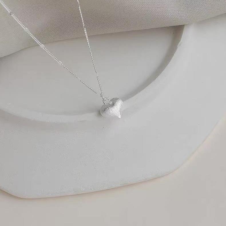 Brushed Heart Necklace in 925 Sterling Silver – 2025 Light Luxury Clavicle Design for Girls