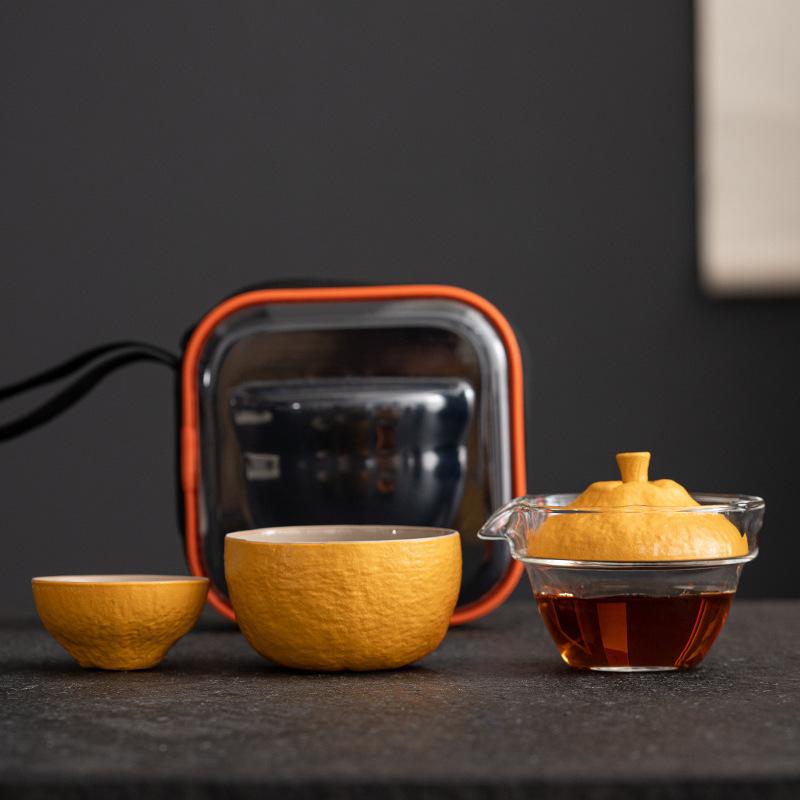 

Outdoor portable travel tea set, boutique express customer, a pot of two cups of persimmons, good luck