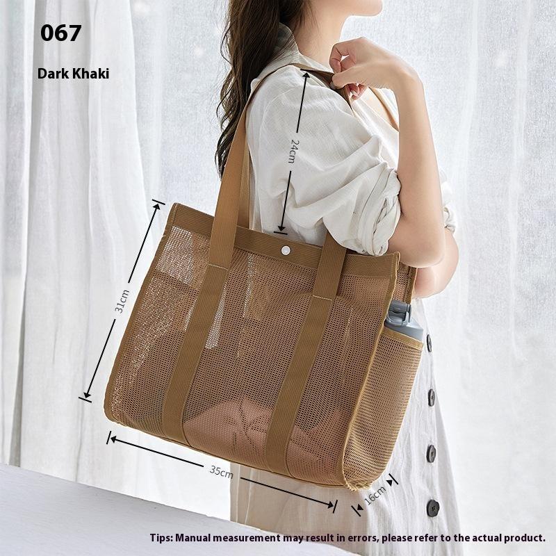 

2025 Korean Beach Bag Mesh Hollow Fitness Shoulder Bag Leisure Swimming Bag Travel Storage Washbag as the picture