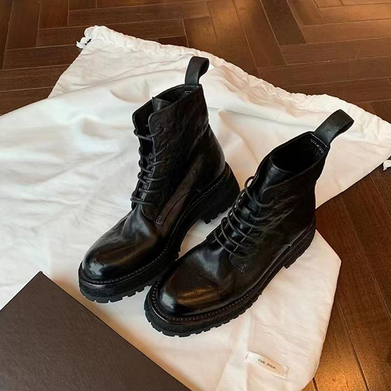 

Осень и зима новая короткая обувь вымытая усадка лошадиная кожа круглый носок британский стиль шнуровка толстая подошва ботинки Мартин женские 35
