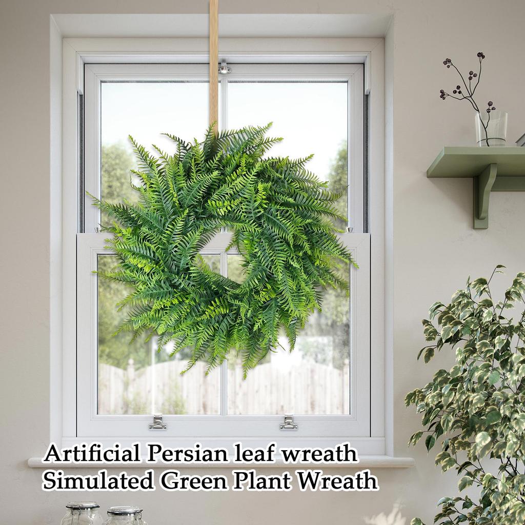 Artificial Fern Wreath for Front Door Indoor Outdoor Decorative Faux Greenery Wreath for Home Office Wall Hanging Decor 18 Inch Diameter