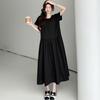 DIMANAF 2026 Summer New Plus Size Women Elegant French Style O-Neck Short Sleeve Cotton Maxi Long Dress Black