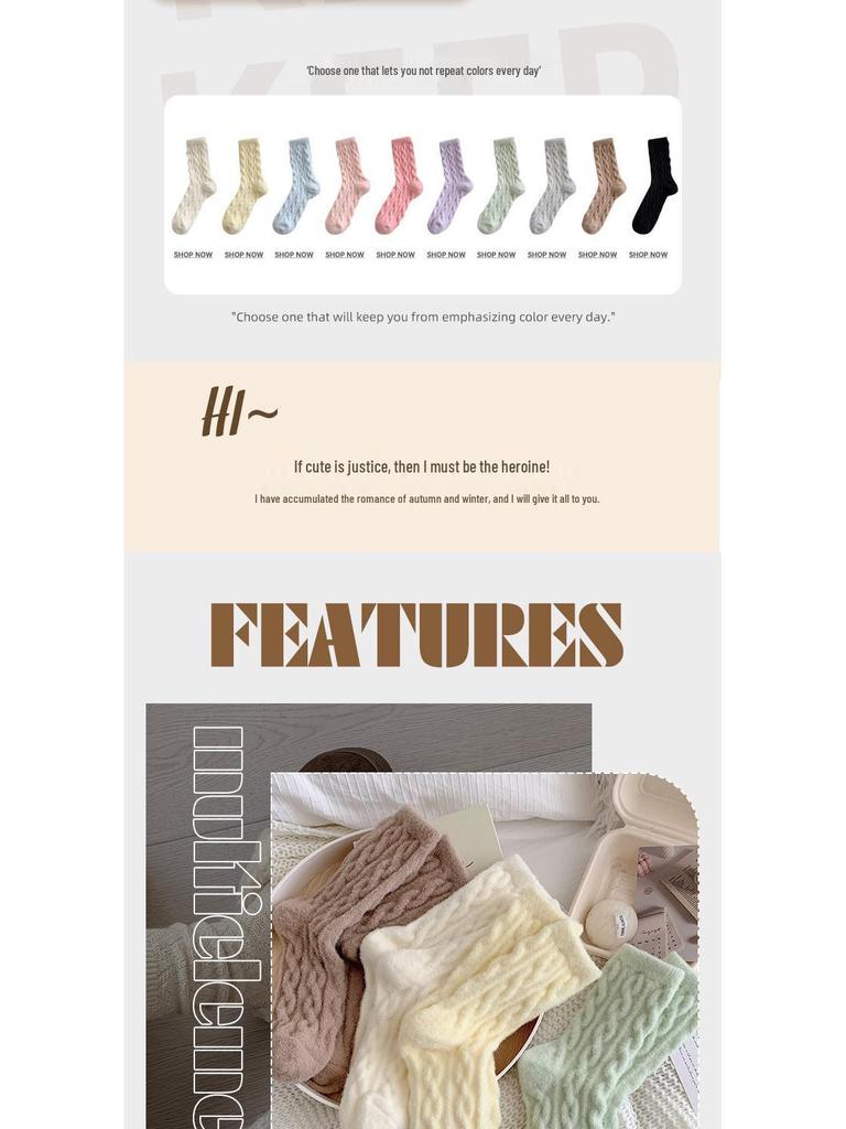 Dámské vlněné podkolenky: Silný teplý kabelový úplet v jednobarevných bonbónových barvách pro podzim/zimu