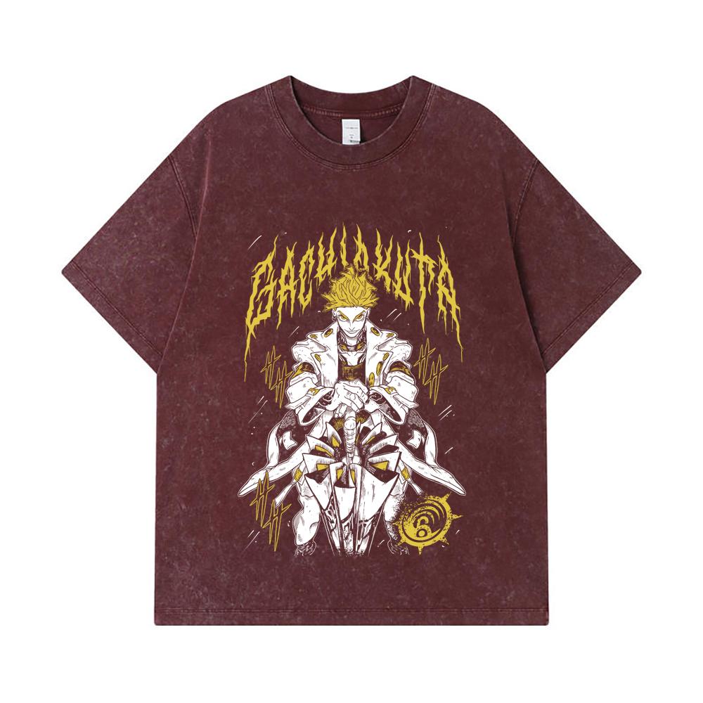 275 GSM Washed T-shirts 100% Cotton Gachiakuta V3 Enjin Print Unisex Heavy Cotton T Shirt