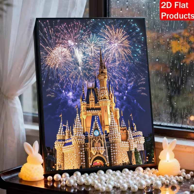 Disney Pearl Painting Set A Pearl Castle Under Fireworks Exquisite and Sparkling Artwork Perfect for Home Wall Decoration and Handmade Gifts