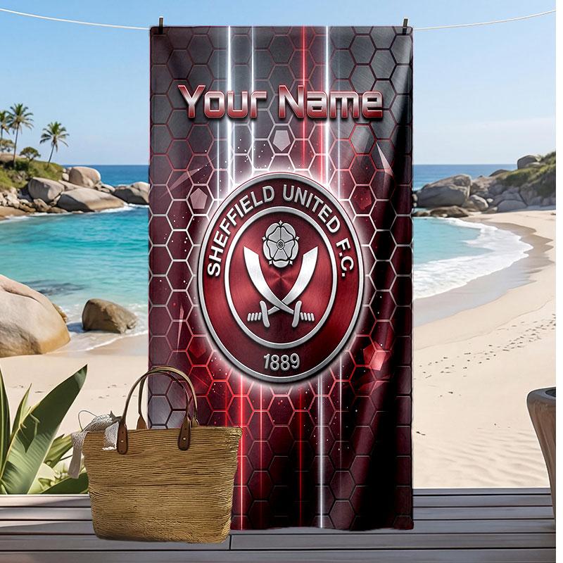 Sheffield United FC Personalized Printed Beach Towel Soccer Logo Support Custom Name Text Absorbent Towel For Sport Travel Special Gift