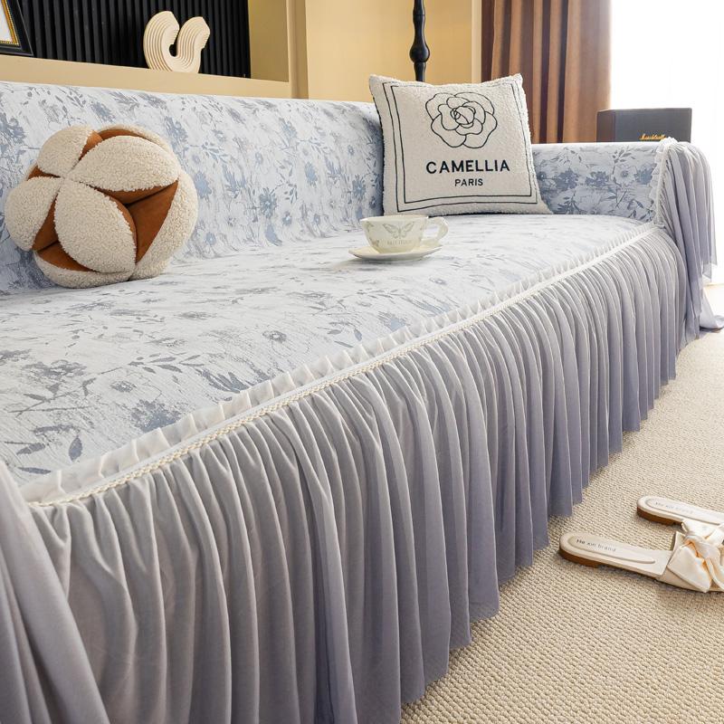 

Чехол-полотенце для дивана из шенилла, Чехол для 3-местного дивана, Универсальный чехол, с оборками, Нескользящий протектор для мебели 180*230cm серый