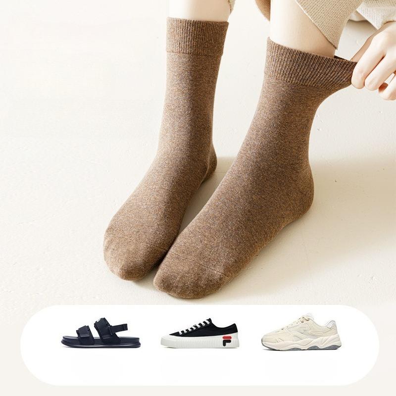 Cotton Solid Color Mid-calf Socks Women's Fall and Winter Stocks Boneless Mid-calf Socks