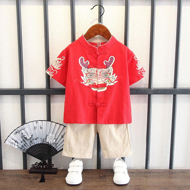 Boys Summer Hanbok Suit Chinese Style Baby Anniversary Dress Full Moon Week Clothes Ancient Costume Fu Style Breathable Performance Outfit