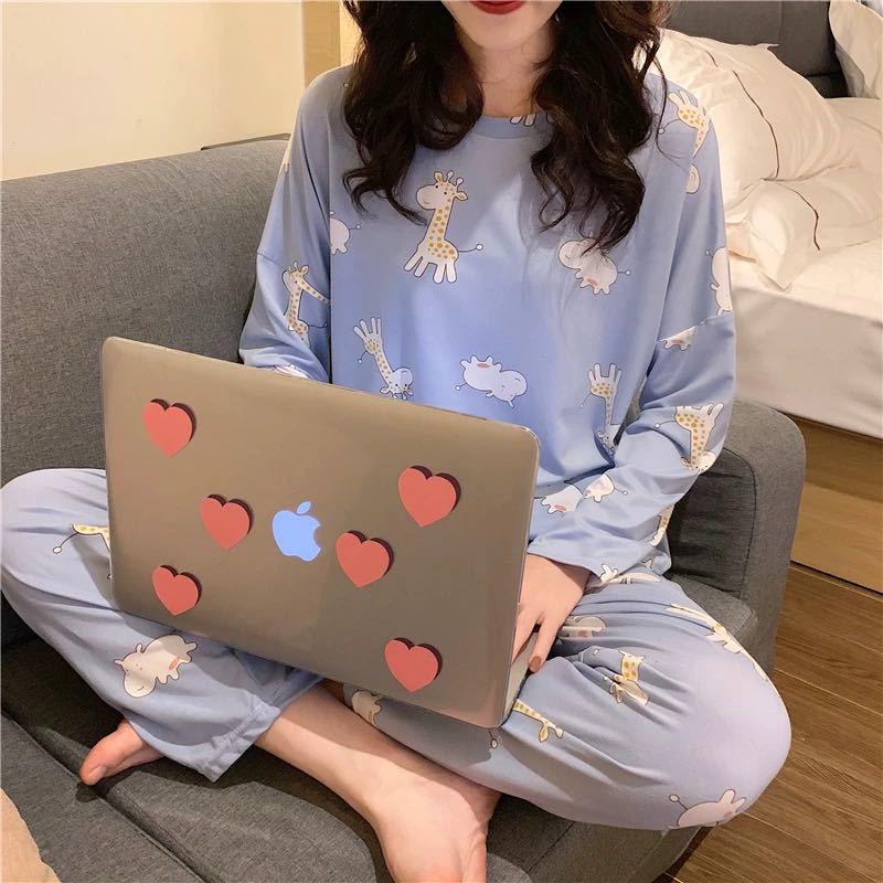 Women's Long-Sleeve Cartoon Pajama Set - Cute Korean Style Homewear for Autumn, Winter, Spring - Plus Size Available