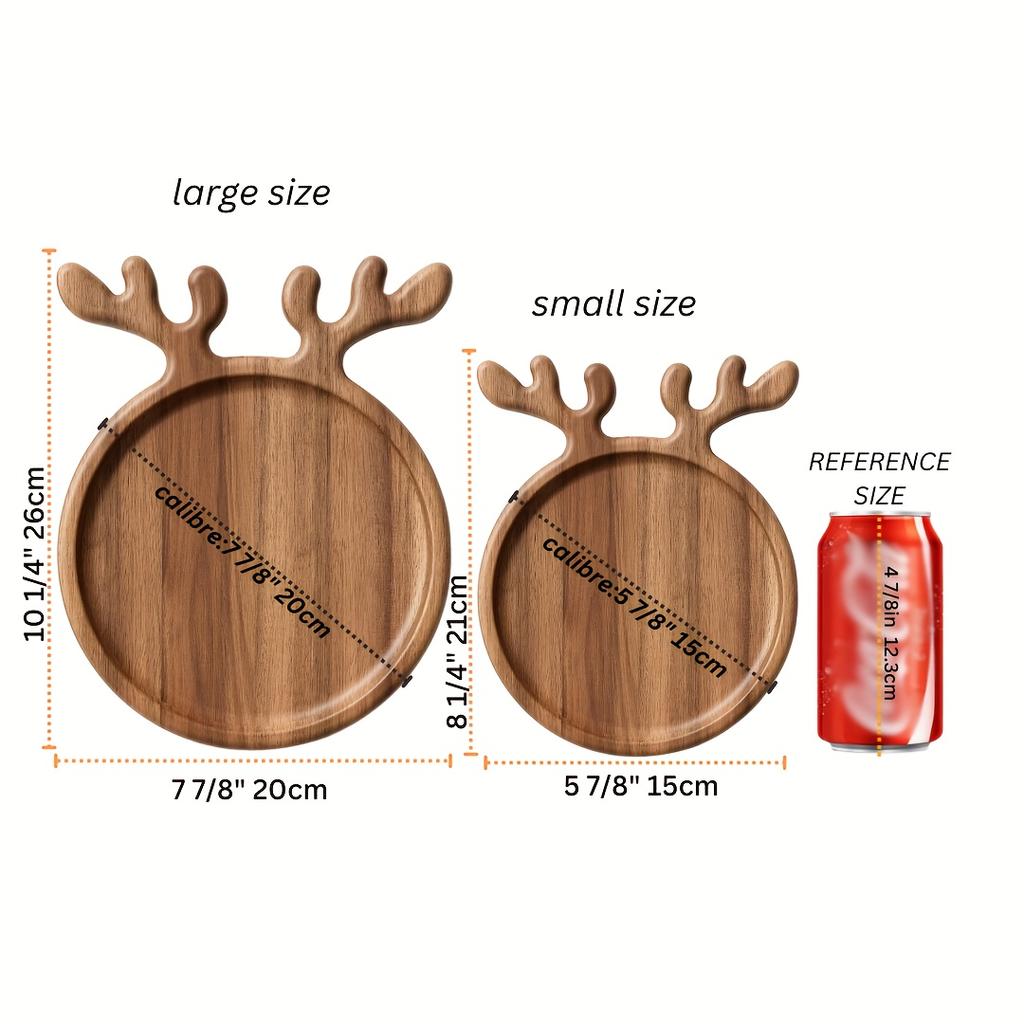 Festive Christmas Exclusive Gifts: Wooden Serving Platter with Antler Handle - 77/8" And 7 7/8" Sizes - Perfect for Parties And Holidays