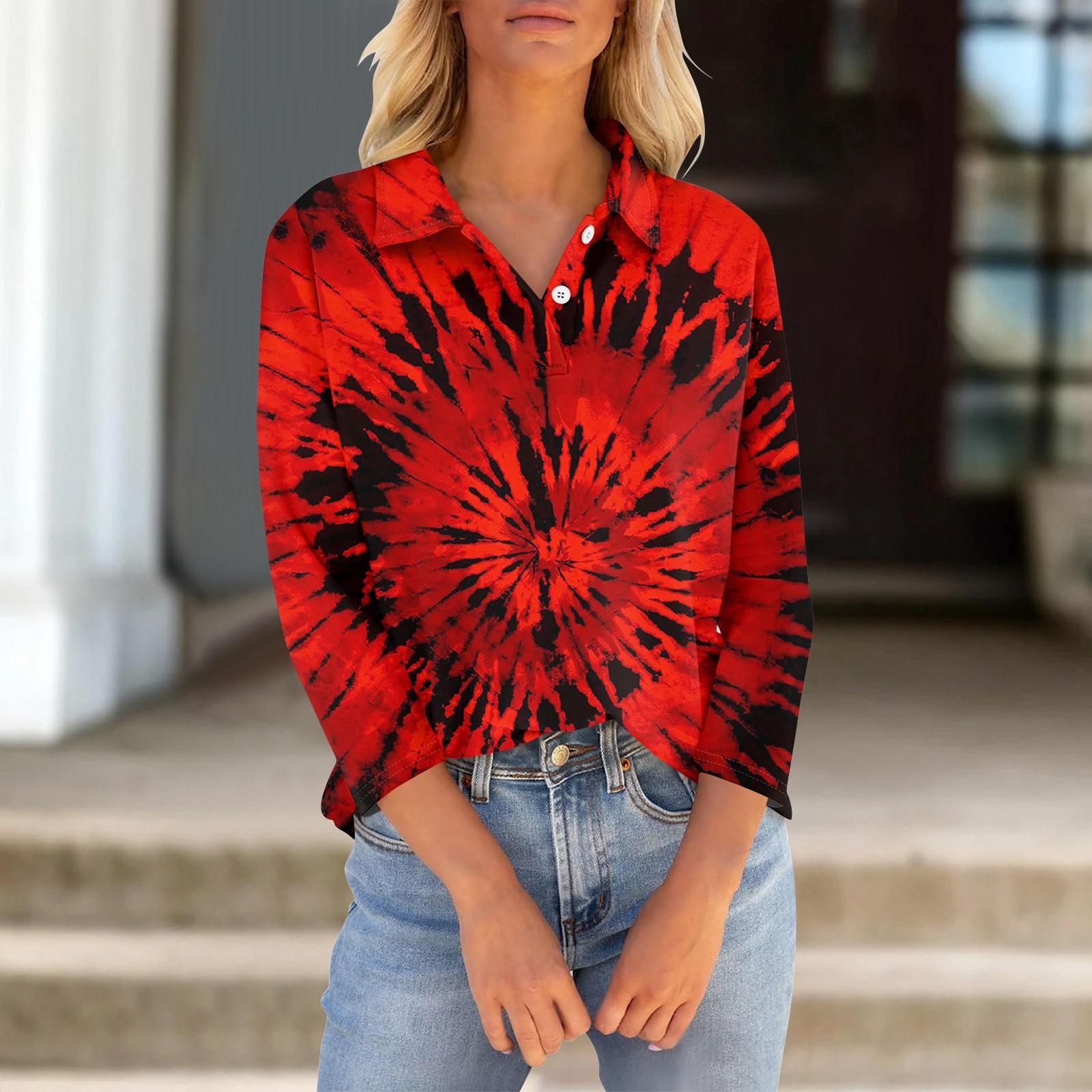 

Женская футболка с рукавами семь четвертей, V-образным вырезом, застегивающаяся на пуговицы, с принтом свободного кроя на Хэллоуин XXL красный