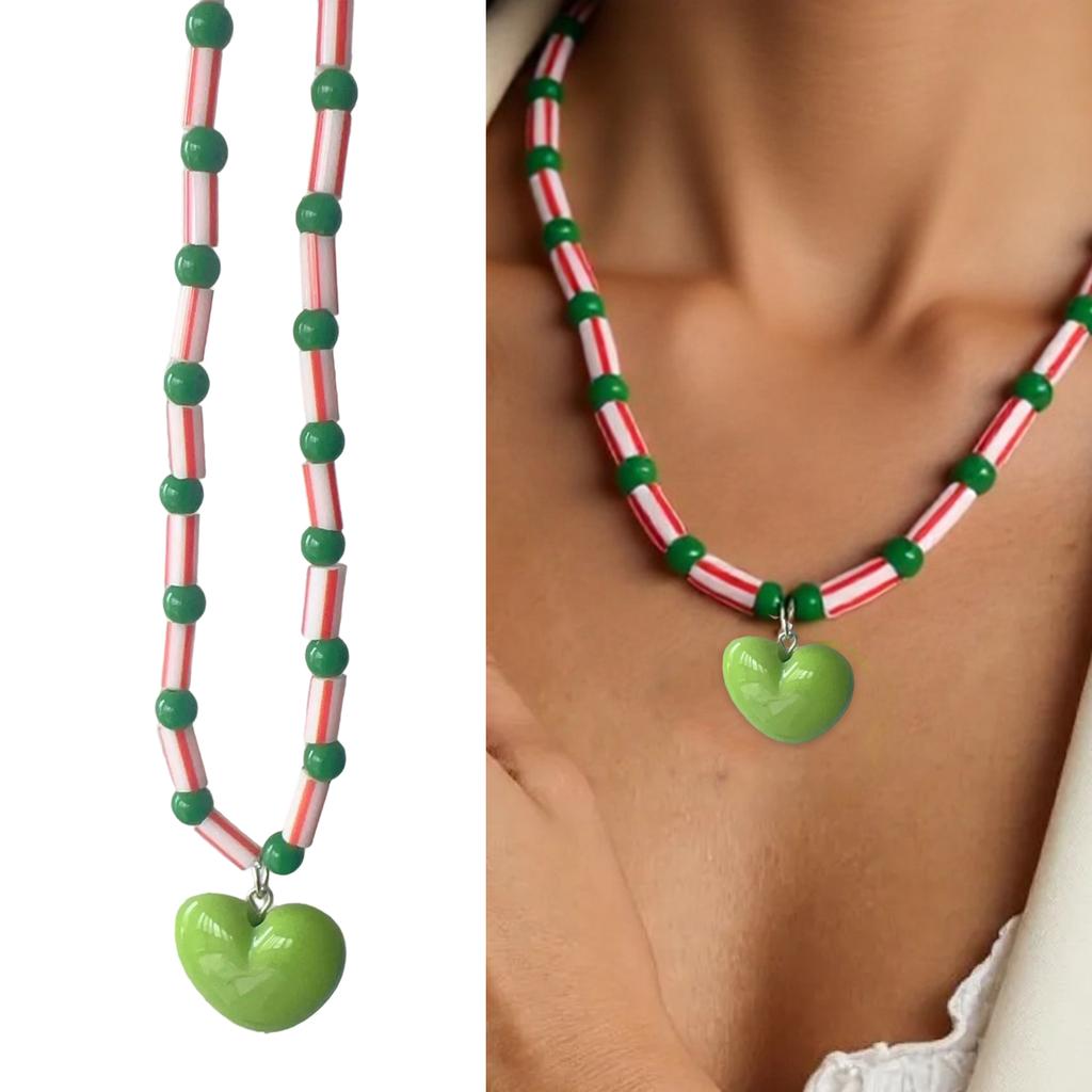 Heart Beaded Necklace Unique Neck Jewelry Heart Pendant Necklace Resin Texture Fashion Necklace for Fashion Ladies