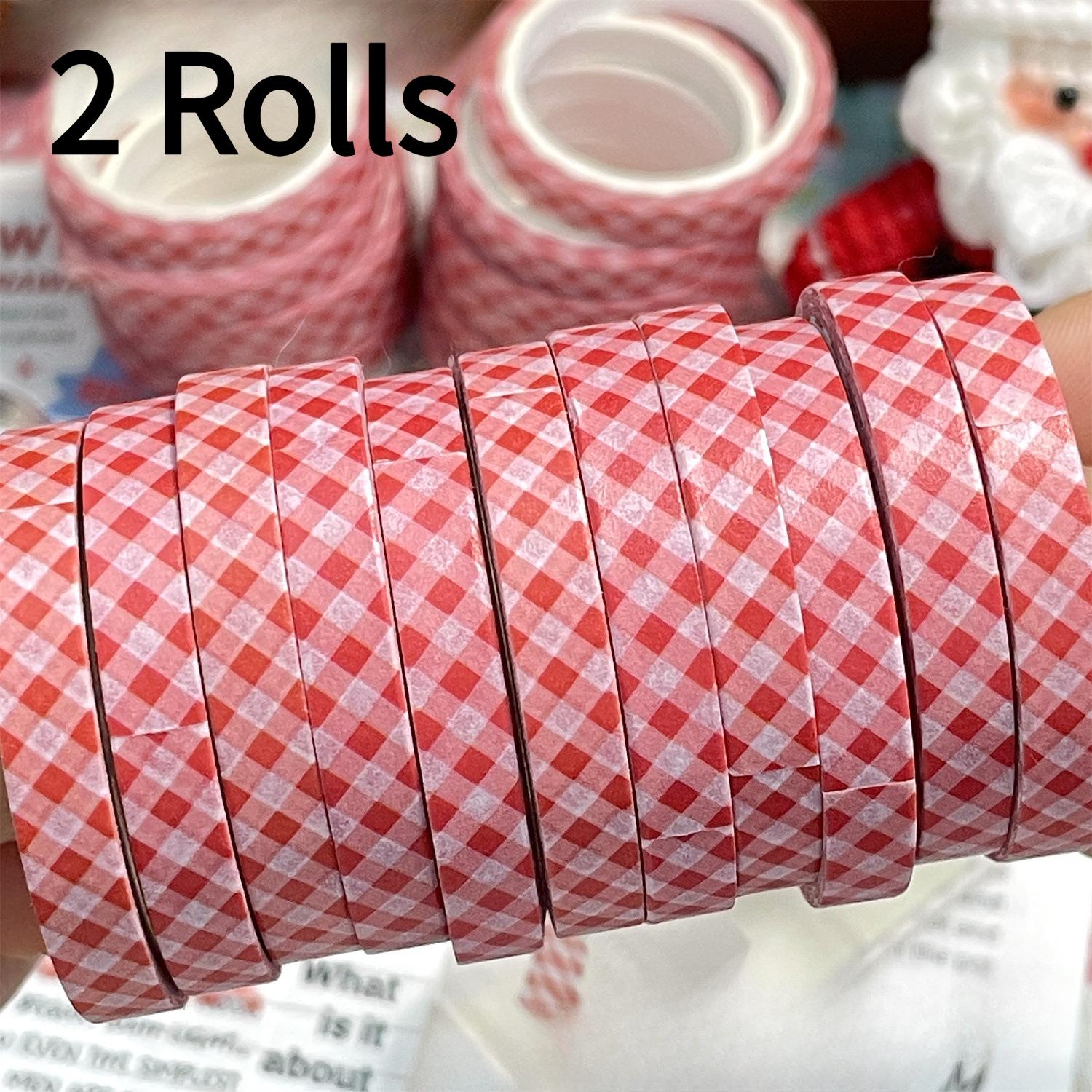 2 Rolls Vintage Red Gingham Tape - Holiday Packaging Decorative Stickers,Gift Sealing Labels,Scrapbook Collage Material