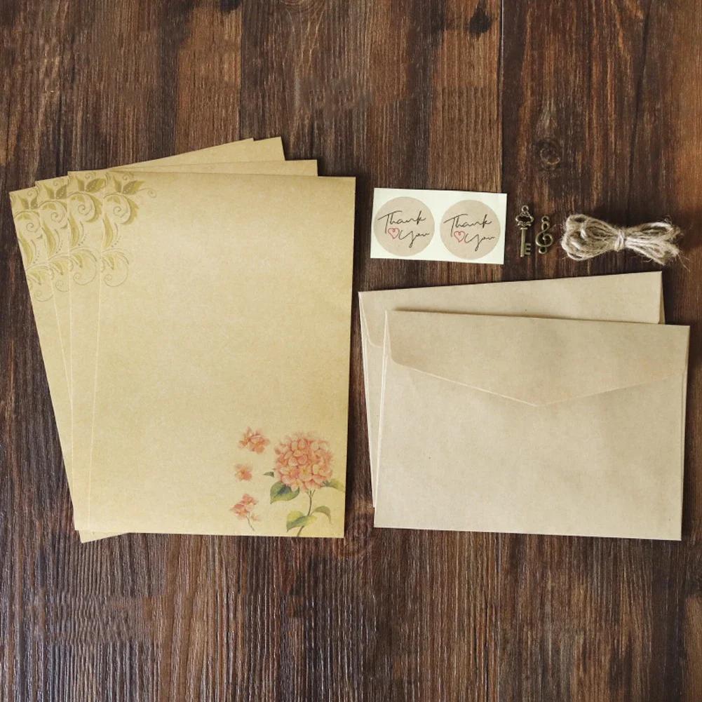 Europe Style Kraft Envelope Letter Paper With Rope Vintage Letter Message Pad Wedding Letter School Stationery Writing Supplies