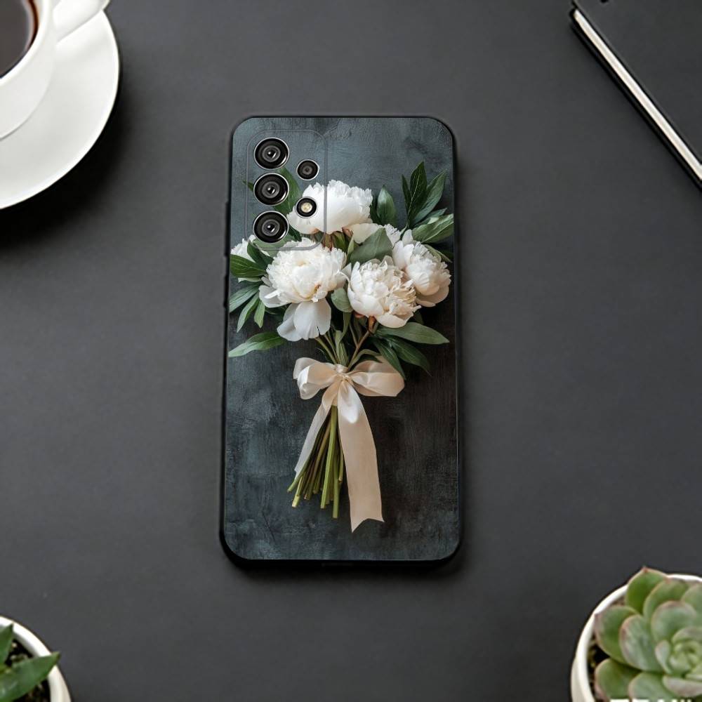 

Elegant Peony F-Flower Phone Case Black Silicone Soft For Samsung S25,S24,S21,S22,S23,S30,Ultra,S20,Plus,Fe,Lite Samsung S30plus5G