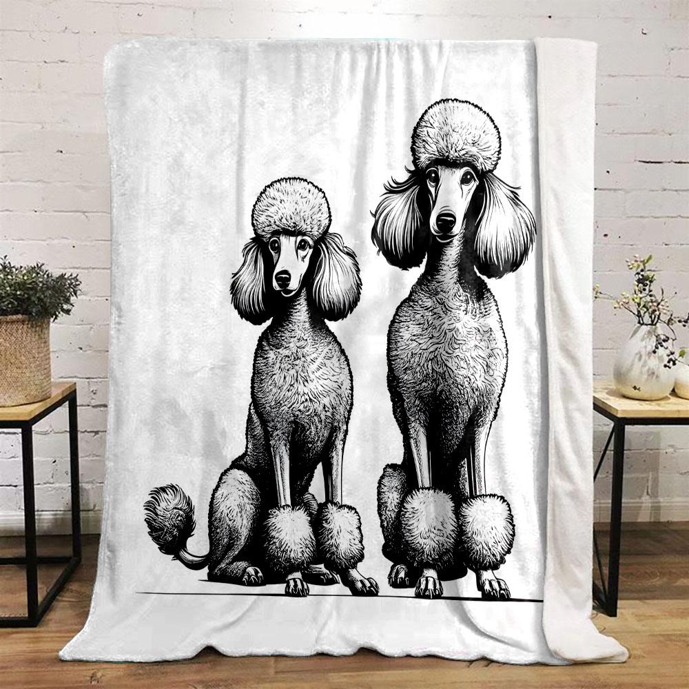 Elegant Poodle Pair Illustration Patterned flannel blanket perfect for the bedroom living room, sofa, or a little nap