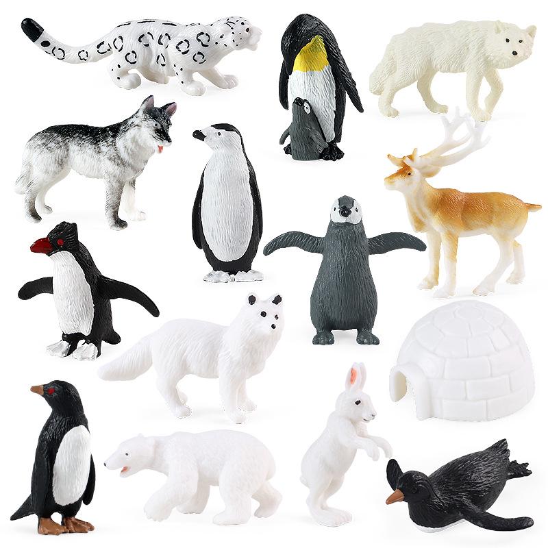 Arctic Wildlife Mini Igloo & Animal Models: Husky, Snow Leopard, Polar Bear, Rabbit, Wolf