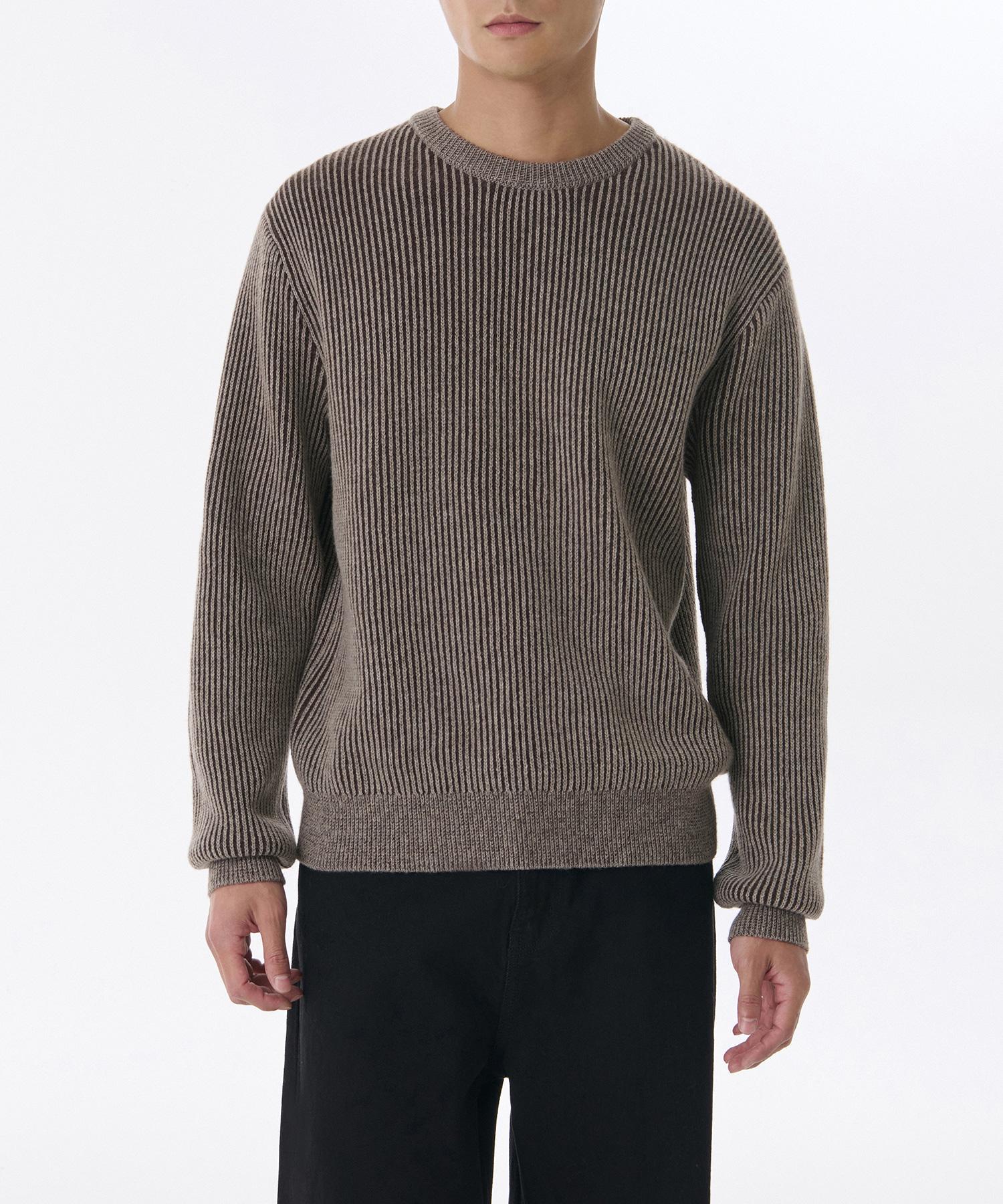 Musinsa Standard Two-Tone Ribbed Crew Neck Knit [Taupe/Heather Brown] Heather Brown/S