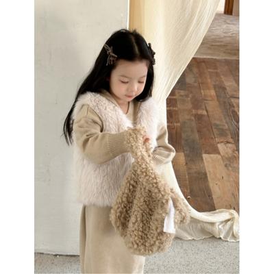 Girls Winter Solid Color Plush Vest Casual Cozy Warm Coat