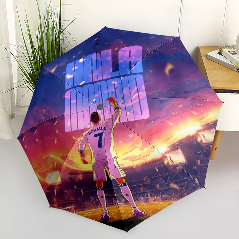 Ronaldo's Silence Portable Automatic Umbrella Sturdy 8-Rib Shaft Lightweight Durable Everyday Carry Umbrella Vibrant Pattern Umbrella