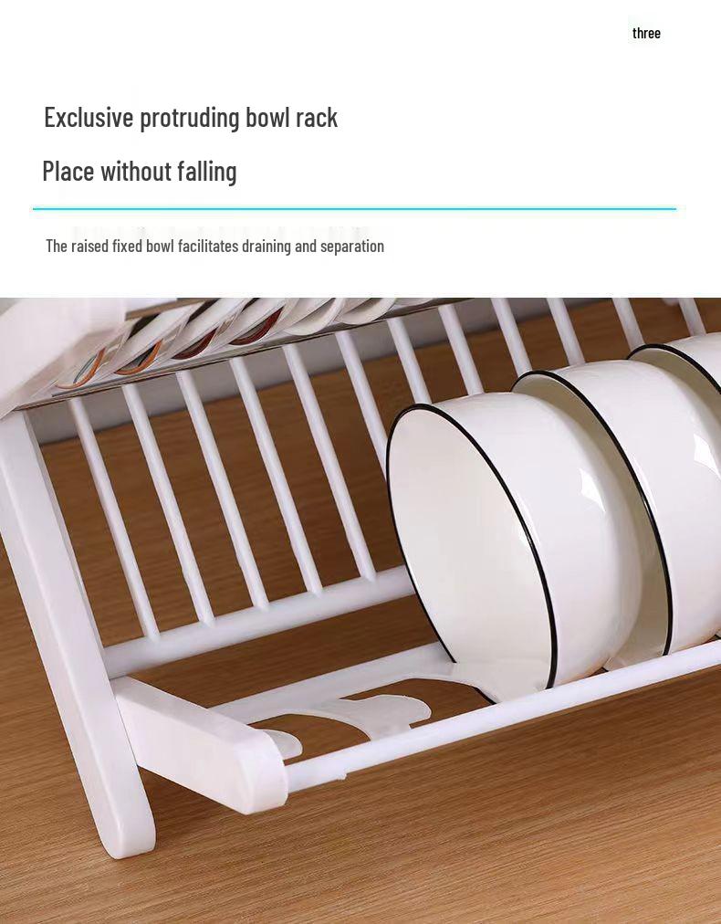 Double Layer Folding Dish Rack with Cutlery Storage - No Installation Needed