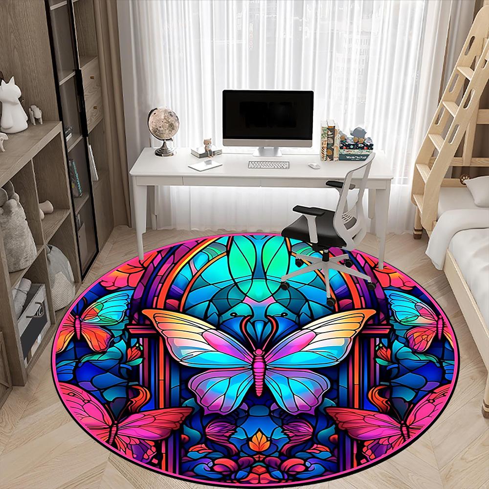 1pc Butterfly Stained Glass Chair Carpet for Office - Durable, Ideal for Chair Mats, Stylish & Functional Decorative Rug yy260203032