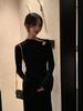 Elegant French Hepburn-Style Black Gold Velvet Dress for Women