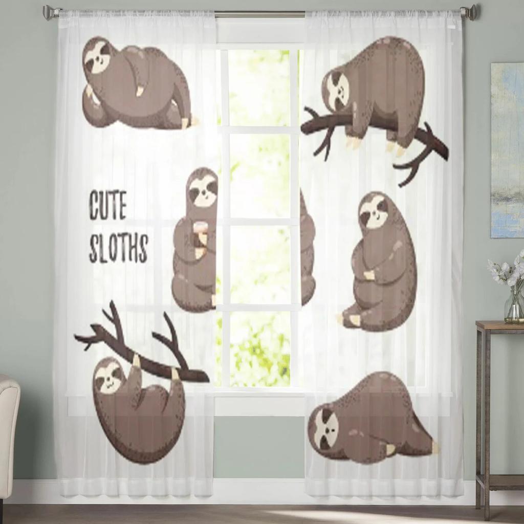 Cute Cartoon Sloths Sheer Curtains For Bedroom Living Room Tulle Curtains For Kitchen Window Voile Curtains