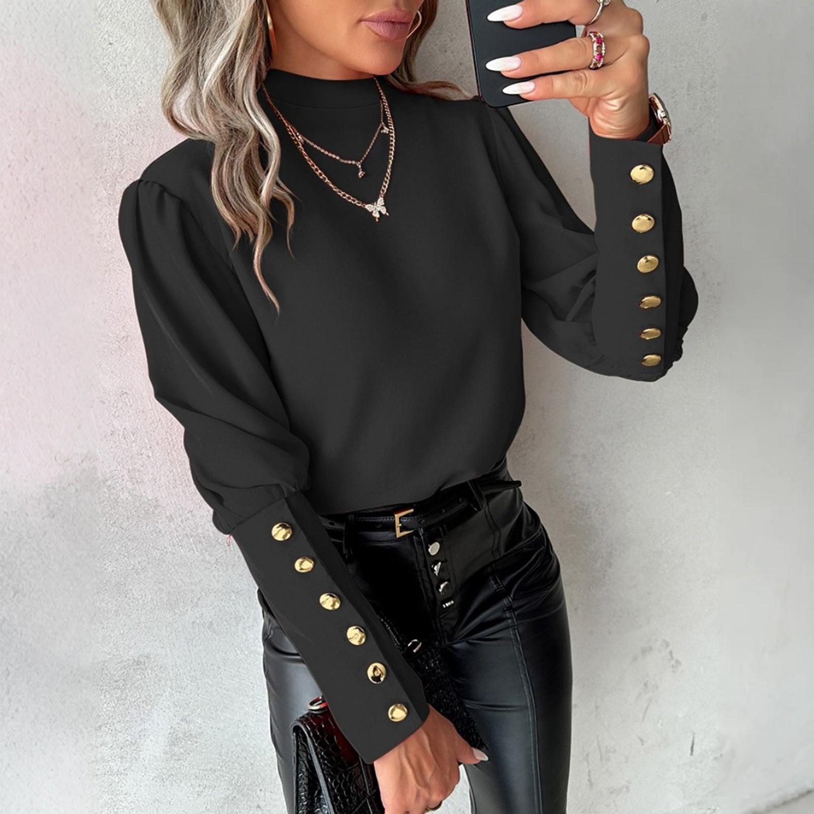 

Женская повседневная сексуальная рубашка с открытой спиной на пуговицах, с длинными рукавами, однотонная, кружевная, с круглым вырезом XXL чёрный